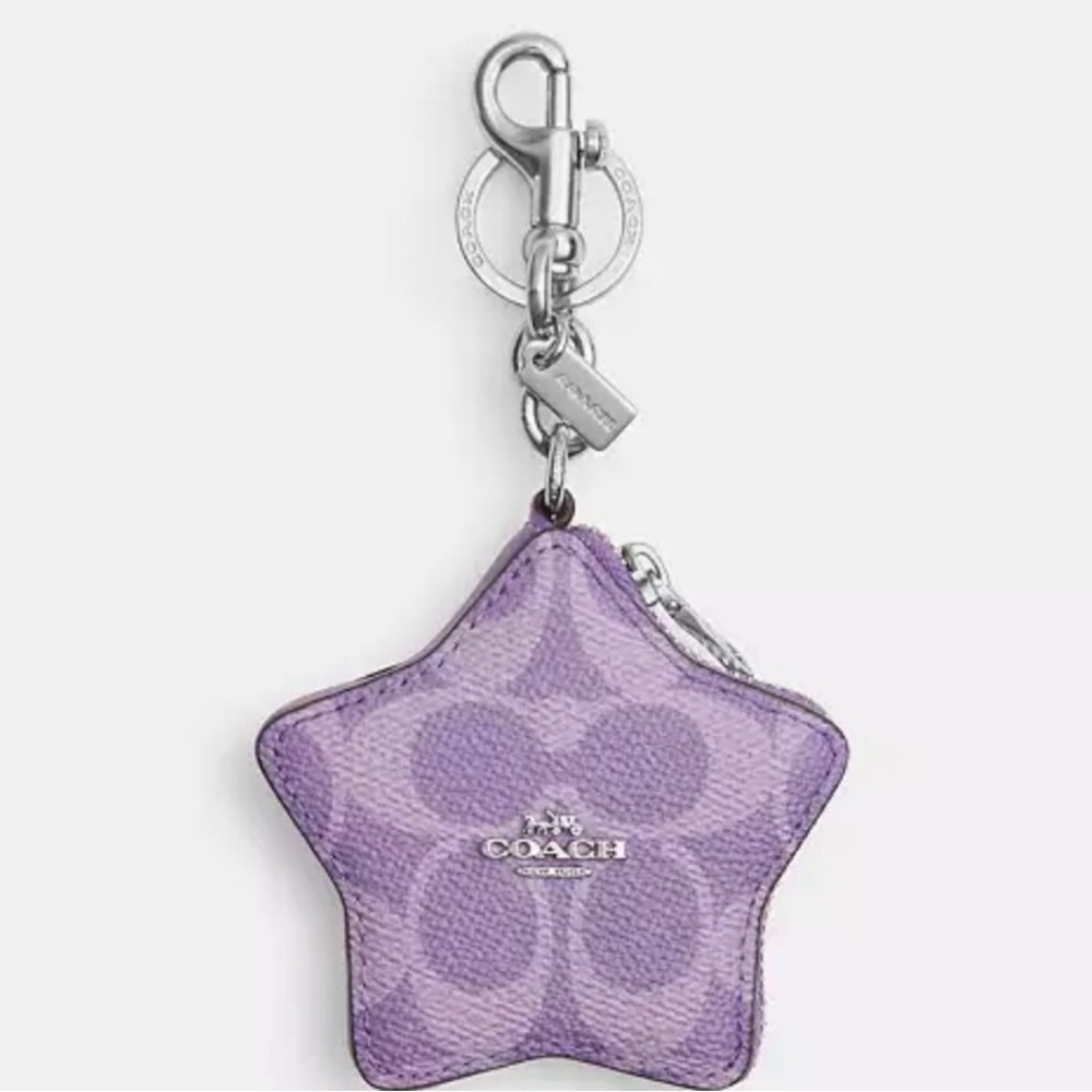 Coach Star Bag Charm/Coin Purse In Signature Canvas in Iris Purple